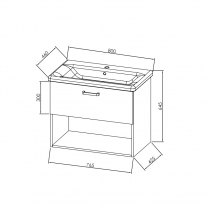Set mobilier suspendat si lavoar Kolpasan, Evelin, 80 cm, stejar gri